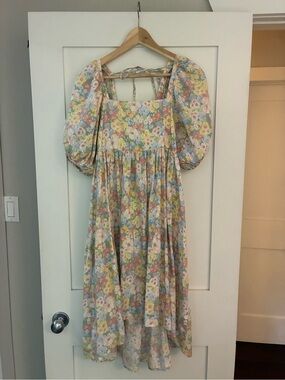 Jillian Harris Floral Puff Sleeve Dress in Pastel Multi